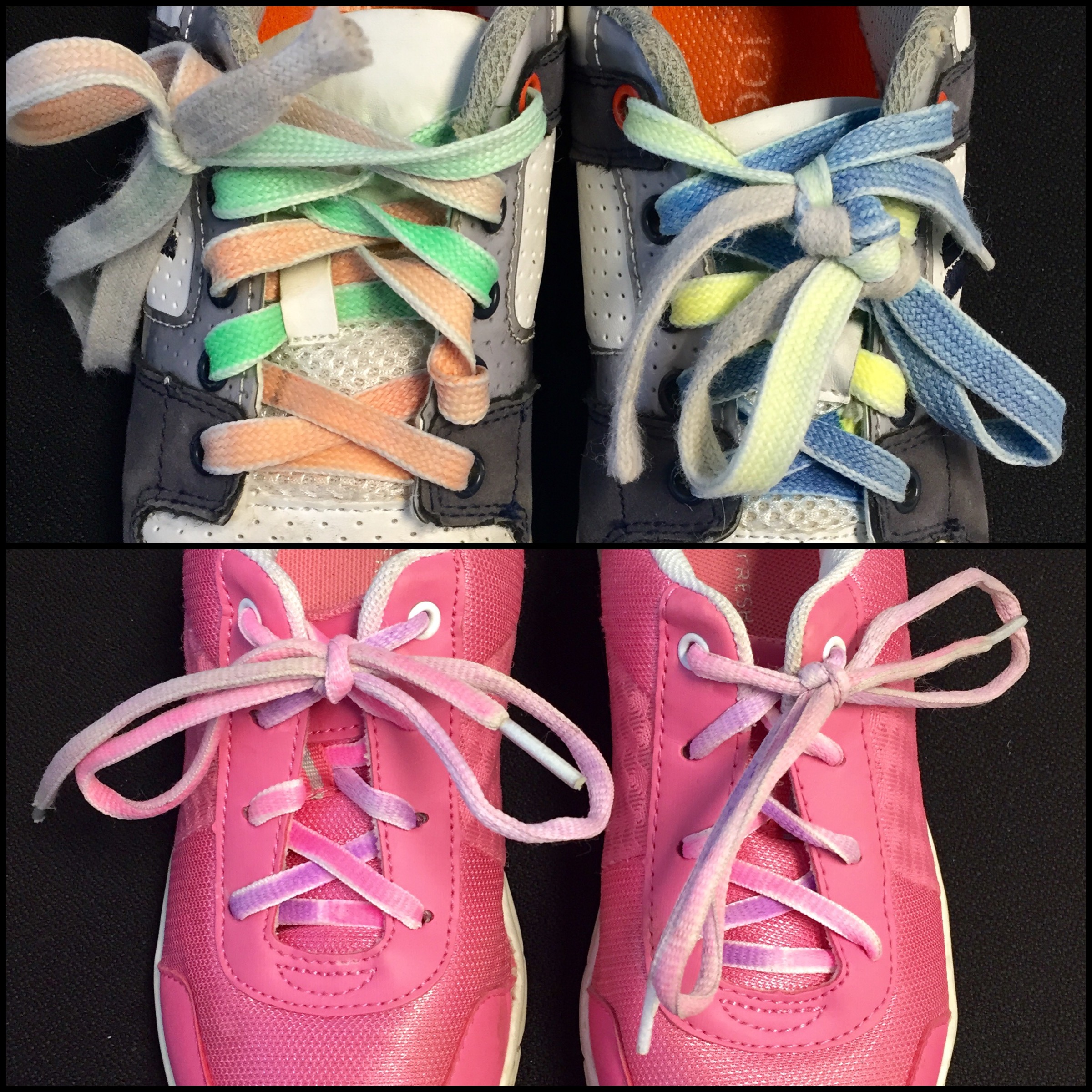 two different colored shoelaces